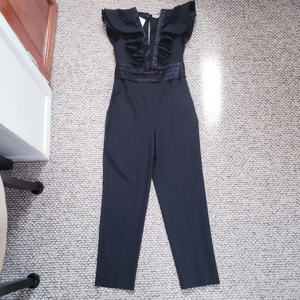 Zara Black Ruffled V-Neck Jumpsuit